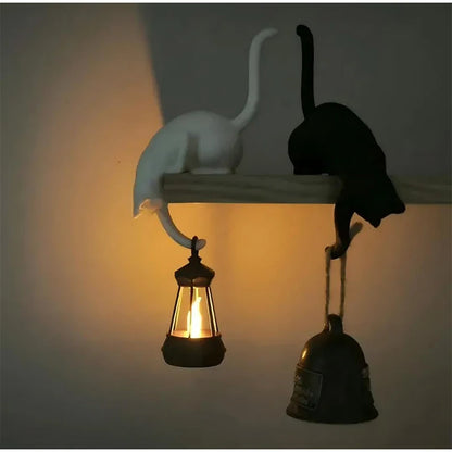 2-In-1 Cat Shelf Hook & Creative Decor Night Light with Lantern Figurine Statue Home Bedroom Desk Ornament Decor Night Light 1PC